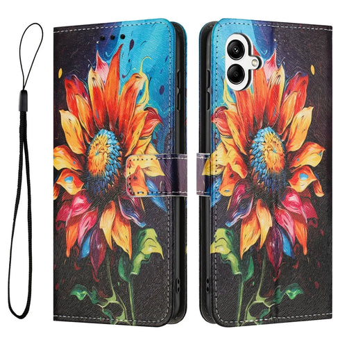 YX-2501 For Samsung Galaxy A06 5G  /  4G Case Pattern Printing PU Leather Wallet Phone Cover with Lanyard - Sunflower - 1