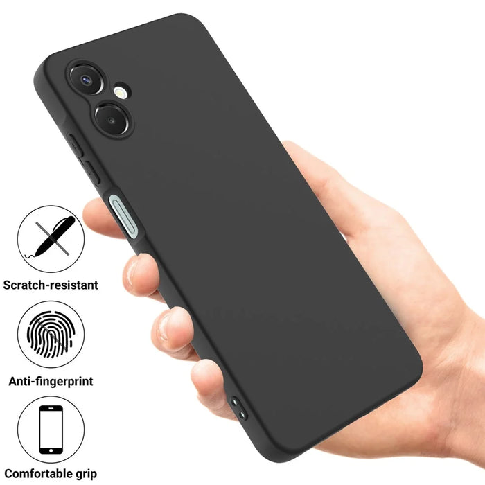 For Samsung Galaxy A06 5G Liquid Silicone Case Phone Back Cover with Hand Strap - Black - 2