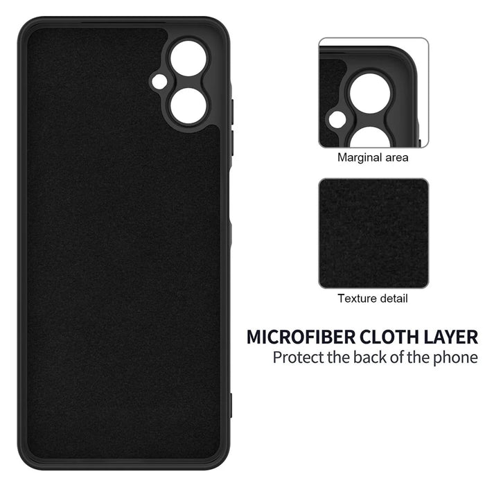 For Samsung Galaxy A06 5G Liquid Silicone Case Phone Back Cover with Hand Strap - Black - 6
