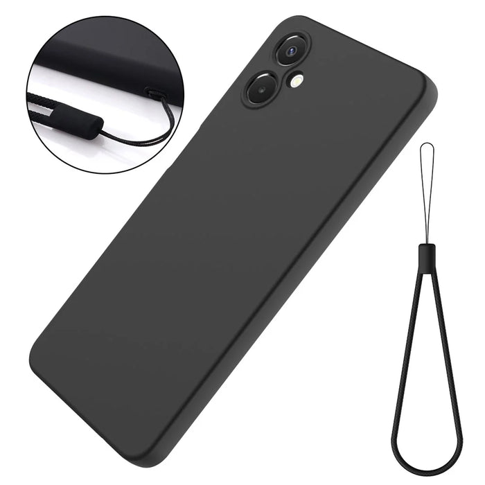 For Samsung Galaxy A06 5G Liquid Silicone Case Phone Back Cover with Hand Strap - Black - 7