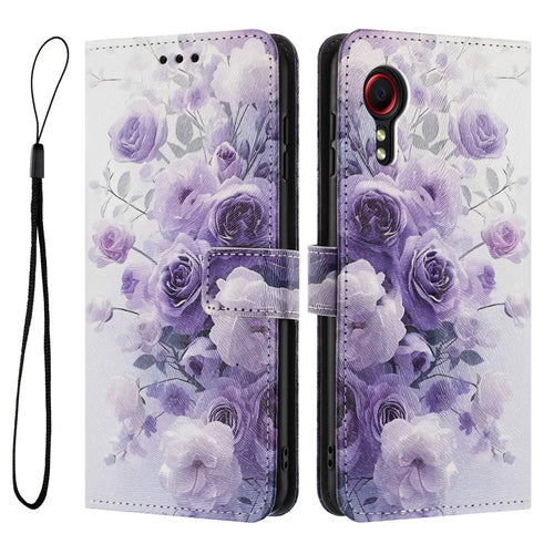 YX-2501 For Samsung Galaxy Xcover7 Case Pattern Printing PU Leather Wallet Phone Cover with Lanyard - Purple Rose - 1