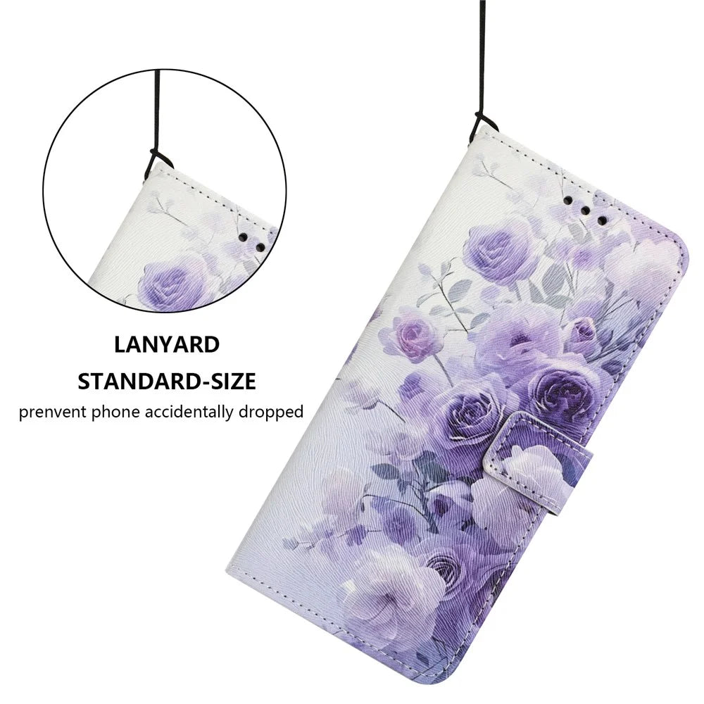 YX-2501 For Samsung Galaxy Xcover7 Case Pattern Printing PU Leather Wallet Phone Cover with Lanyard - Purple Rose - 4