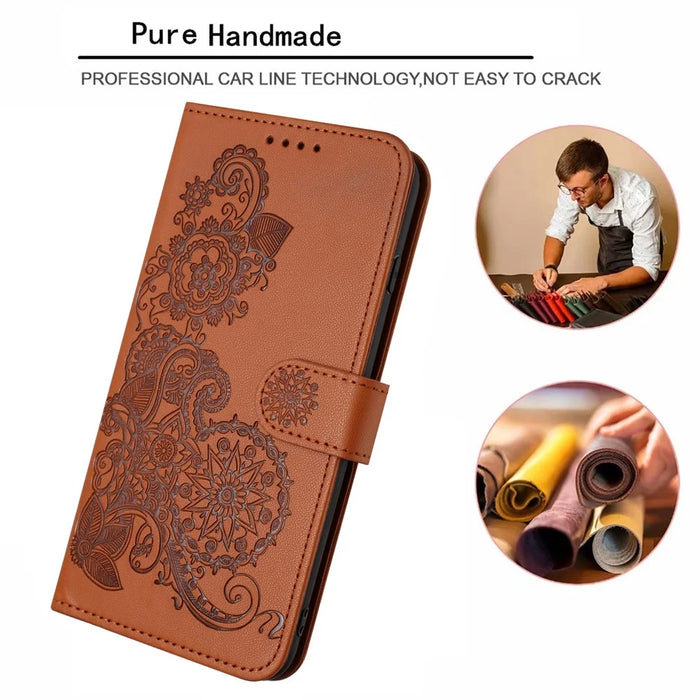 For Samsung Galaxy S25 Edge Phone Cases Mandala Flower Leather Wallet Mobile Cover with Strap - Coffee - 2