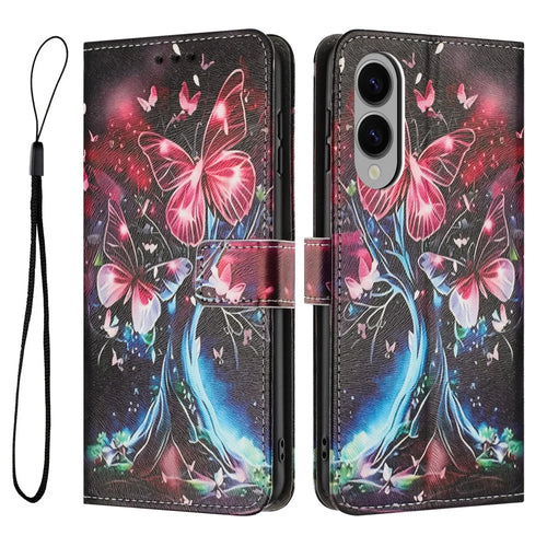 YX-2501 For Samsung Galaxy S25 Edge Case Pattern Printing PU Leather Wallet Phone Cover with Lanyard - Butterfly Tree - 1