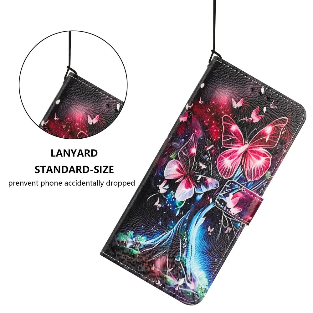 YX-2501 For Samsung Galaxy S25 Edge Case Pattern Printing PU Leather Wallet Phone Cover with Lanyard - Butterfly Tree - 4