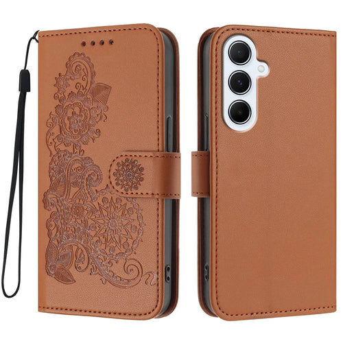 For Samsung Galaxy A56 5G Phone Cases Mandala Flower Leather Wallet Mobile Cover with Strap - Coffee - 1