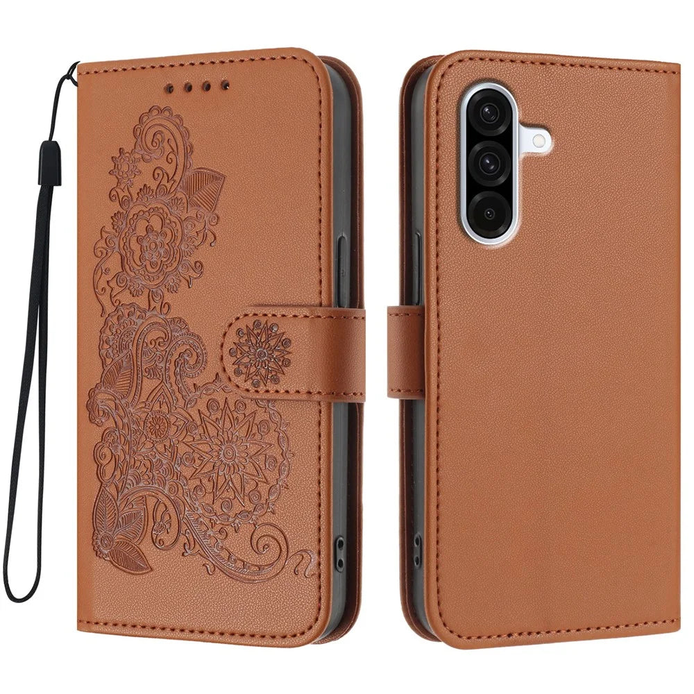 For Samsung Galaxy A36 5G Phone Cases Mandala Flower Leather Wallet Mobile Cover with Strap - Coffee - 1