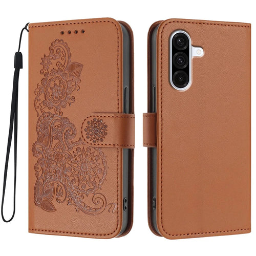 For Samsung Galaxy A36 5G Phone Cases Mandala Flower Leather Wallet Mobile Cover with Strap - Coffee - 1