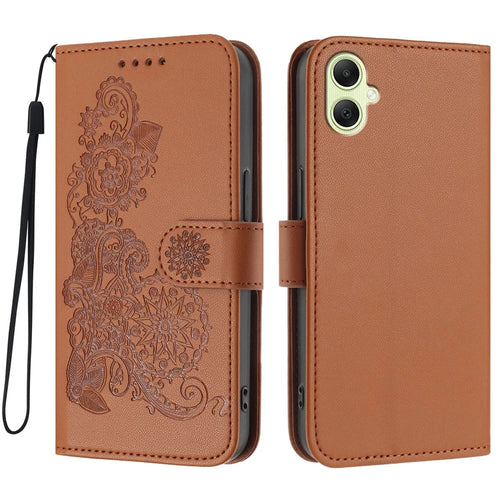 For Samsung Galaxy A06 5G / Galaxy A06 4G Phone Cases Mandala Flower Leather Wallet Mobile Cover with Strap - Coffee - 1