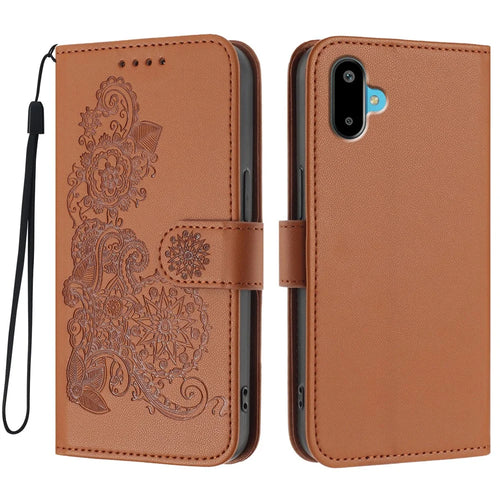 For Samsung Galaxy M06 5G / Galaxy F06 5G Phone Cases Mandala Flower Leather Wallet Mobile Cover with Strap - Coffee - 1