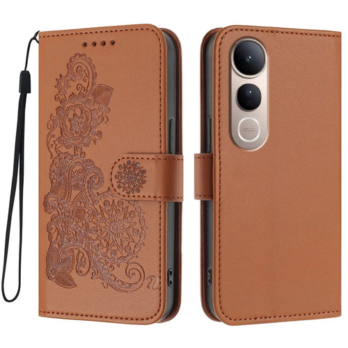 For vivo V50 Lite 4G / vivo V50 Lite 5G Phone Cases Mandala Flower Leather Wallet Mobile Cover with Strap - Coffee - 1