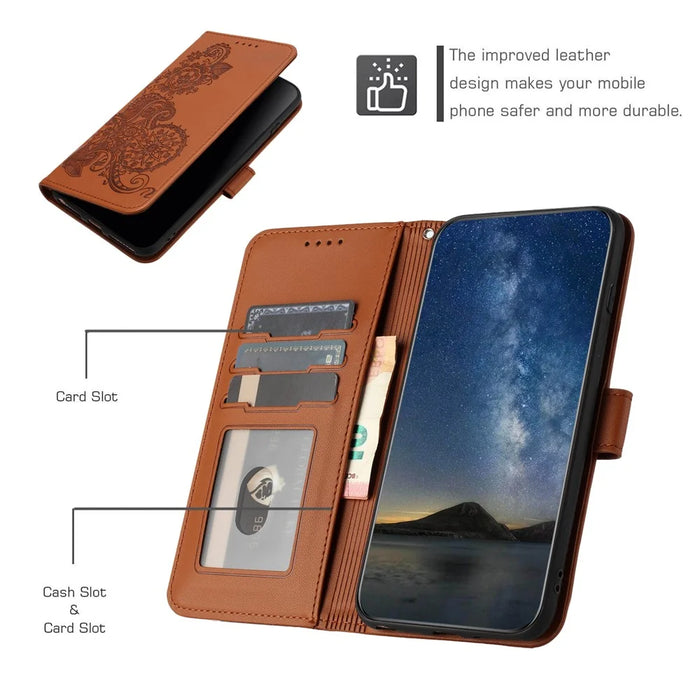 For iPhone 17e / 16e Phone Cases Mandala Flower Leather Wallet Mobile Cover with Strap - Coffee - 4