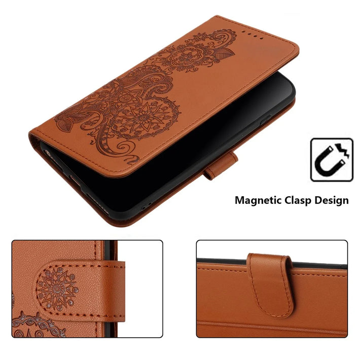 For iPhone 17e / 16e Phone Cases Mandala Flower Leather Wallet Mobile Cover with Strap - Coffee - 5