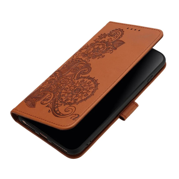 For iPhone 17e / 16e Phone Cases Mandala Flower Leather Wallet Mobile Cover with Strap - Coffee - 7