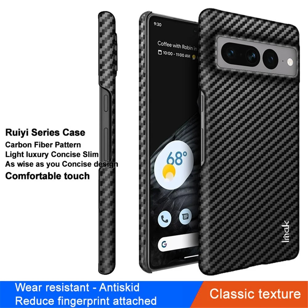 IMAK Ruiyi Series for Google Pixel 7 Pro 5G Carbon Fiber Texture Anti-drop Phone Case PU Leather Coated PC Back Cover - 2