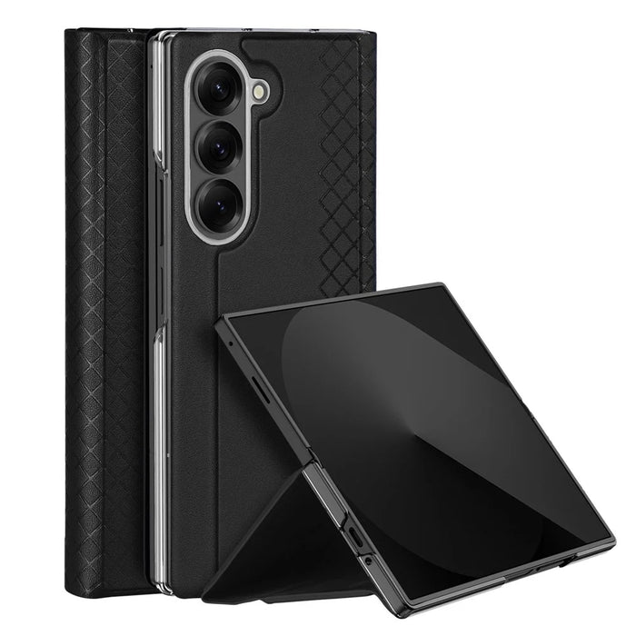DUX DUCIS For Samsung Galaxy Z Fold7 5G Case  Bril Series Leather+PC Phone Cover with Stand - Black - 1