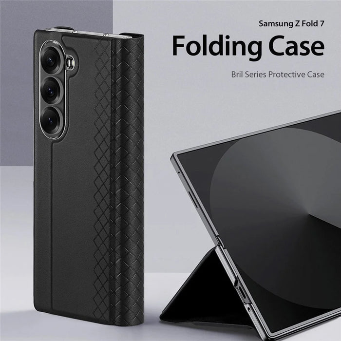 DUX DUCIS For Samsung Galaxy Z Fold7 5G Case  Bril Series Leather+PC Phone Cover with Stand - Black - 3