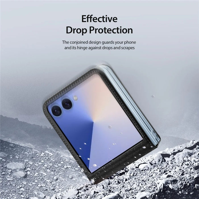 DUX DUCIS For Samsung Galaxy Z Flip7 5G Case  Bril Series Leather+PC Phone Cover - Black - 7