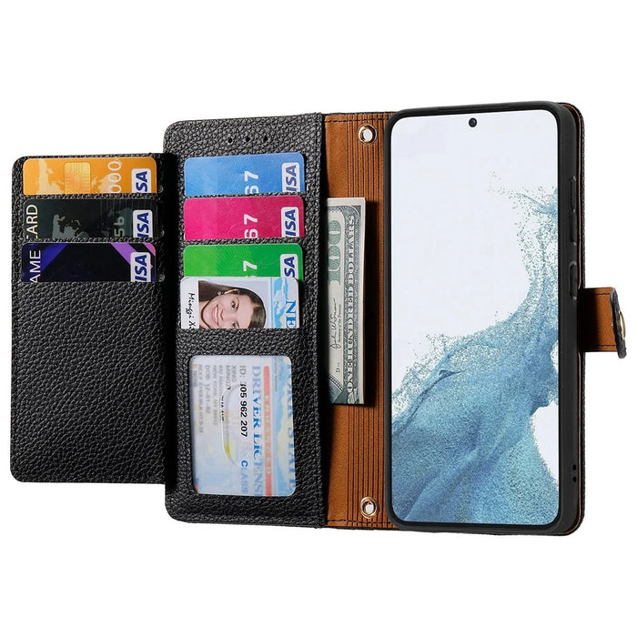 For Google Pixel 9a Case RFID Blocking Zipper Pocket Leather Wallet Phone Cover with Strap - Black - 5