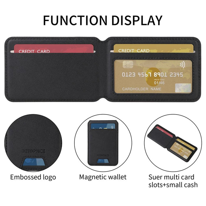 For iPhone 15 Magnetic Case BETOPNICE RFID Blocking Leather Phone Back Cover with Detachable Card Bag - Black - 2