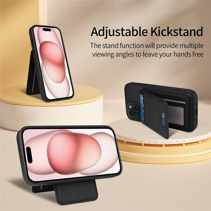 For iPhone 15 Magnetic Case BETOPNICE RFID Blocking Leather Phone Back Cover with Detachable Card Bag - Black - 3
