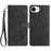 For iPhone 17e / 16e Case Imprinted Feather PU Leather Wallet Phone Cover with Wrist Strap - Black - 1