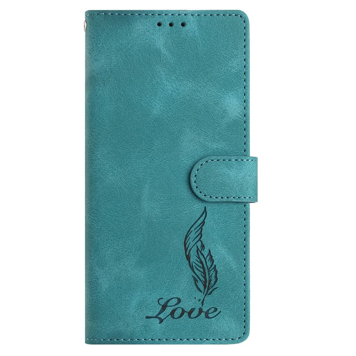 For iPhone 16 Pro Max Case Imprinted Feather PU Leather Wallet Phone Cover with Wrist Strap - Green - 5