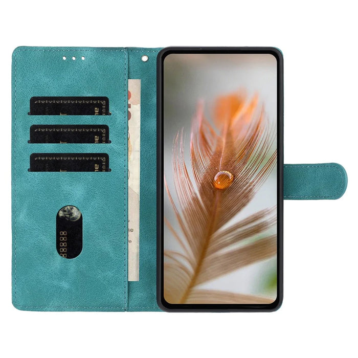 For iPhone 15 Pro Max Case Imprinted Feather PU Leather Wallet Phone Cover with Wrist Strap - Green - 3