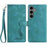 For Samsung Galaxy S24 FE Case Imprinted Feather PU Leather Wallet Phone Cover with Wrist Strap - Green - 1