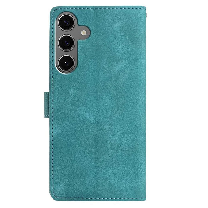 For Samsung Galaxy S24 FE Case Imprinted Feather PU Leather Wallet Phone Cover with Wrist Strap - Green - 6