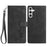 For Samsung Galaxy A56 5G Case Imprinted Feather PU Leather Wallet Phone Cover with Wrist Strap - Black - 1