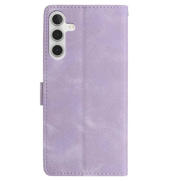 For Samsung Galaxy A35 5G Case Imprinted Feather PU Leather Wallet Phone Cover with Wrist Strap - Purple - 6
