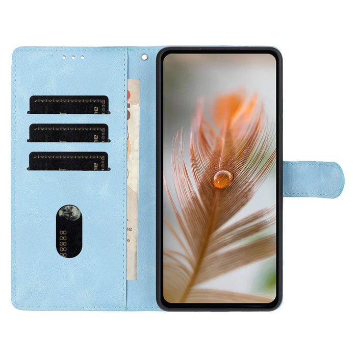 For Samsung Galaxy S25 / S24 Case Imprinted Feather PU Leather Wallet Phone Cover with Wrist Strap - Sky Blue - 3