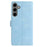 For Samsung Galaxy S25 / S24 Case Imprinted Feather PU Leather Wallet Phone Cover with Wrist Strap - Sky Blue - 6