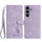 For Samsung Galaxy S25+ / S24+ Case Imprinted Feather PU Leather Wallet Phone Cover with Wrist Strap - Purple - 1