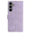 For Samsung Galaxy S25+ / S24+ Case Imprinted Feather PU Leather Wallet Phone Cover with Wrist Strap - Purple - 6