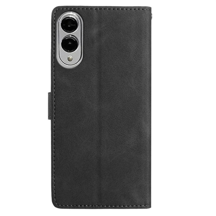 For Samsung Galaxy S25 Edge Case Imprinted Feather PU Leather Wallet Phone Cover with Wrist Strap - Black - 6