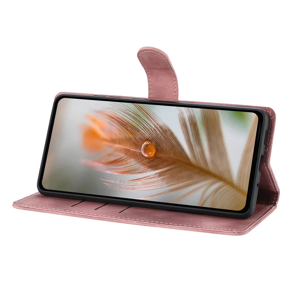 For OnePlus 13 Case Imprinted Feather PU Leather Wallet Phone Cover with Wrist Strap - Pink - 2