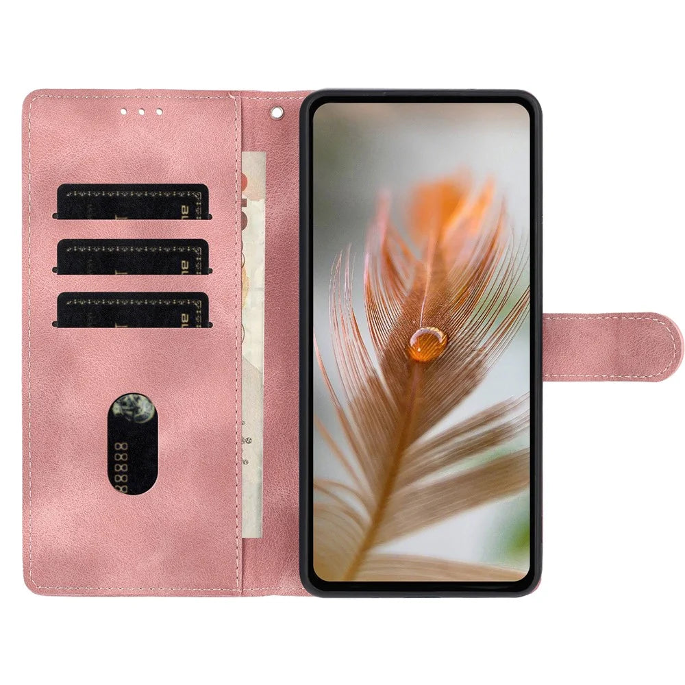 For OnePlus 13 Case Imprinted Feather PU Leather Wallet Phone Cover with Wrist Strap - Pink - 3