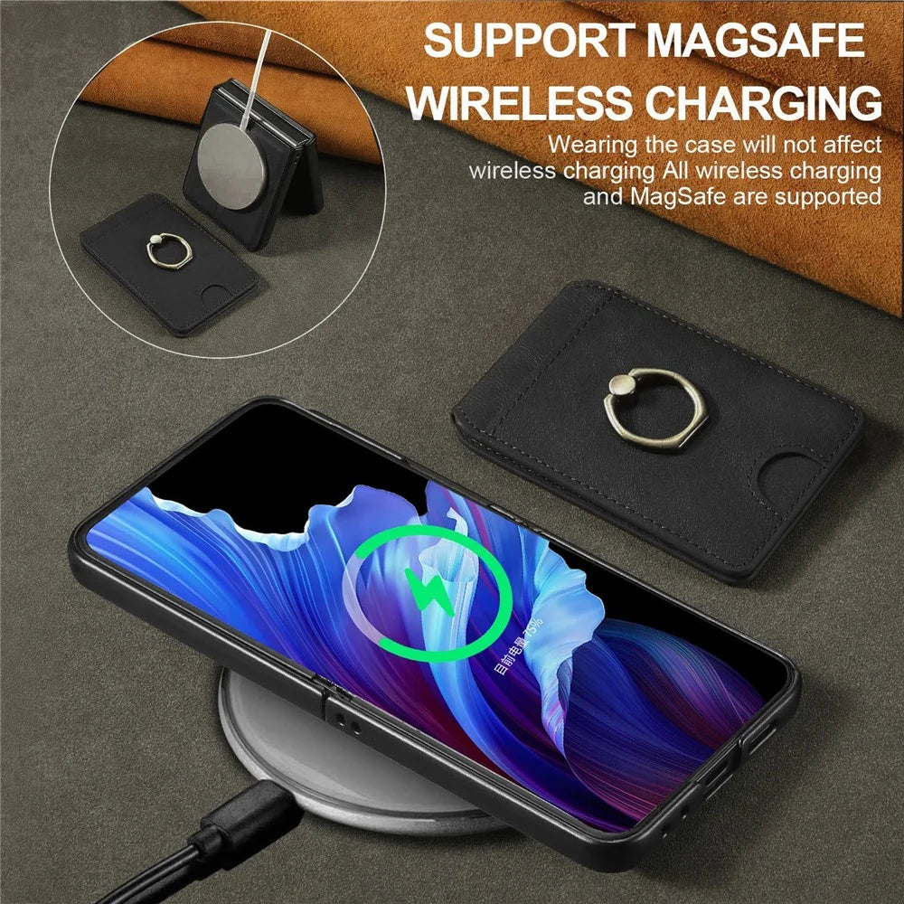 For Samsung Galaxy Z Flip5 5G Magnetic Case PC + PU Phone Back Cover with Detachable Card Holder - Black - 4
