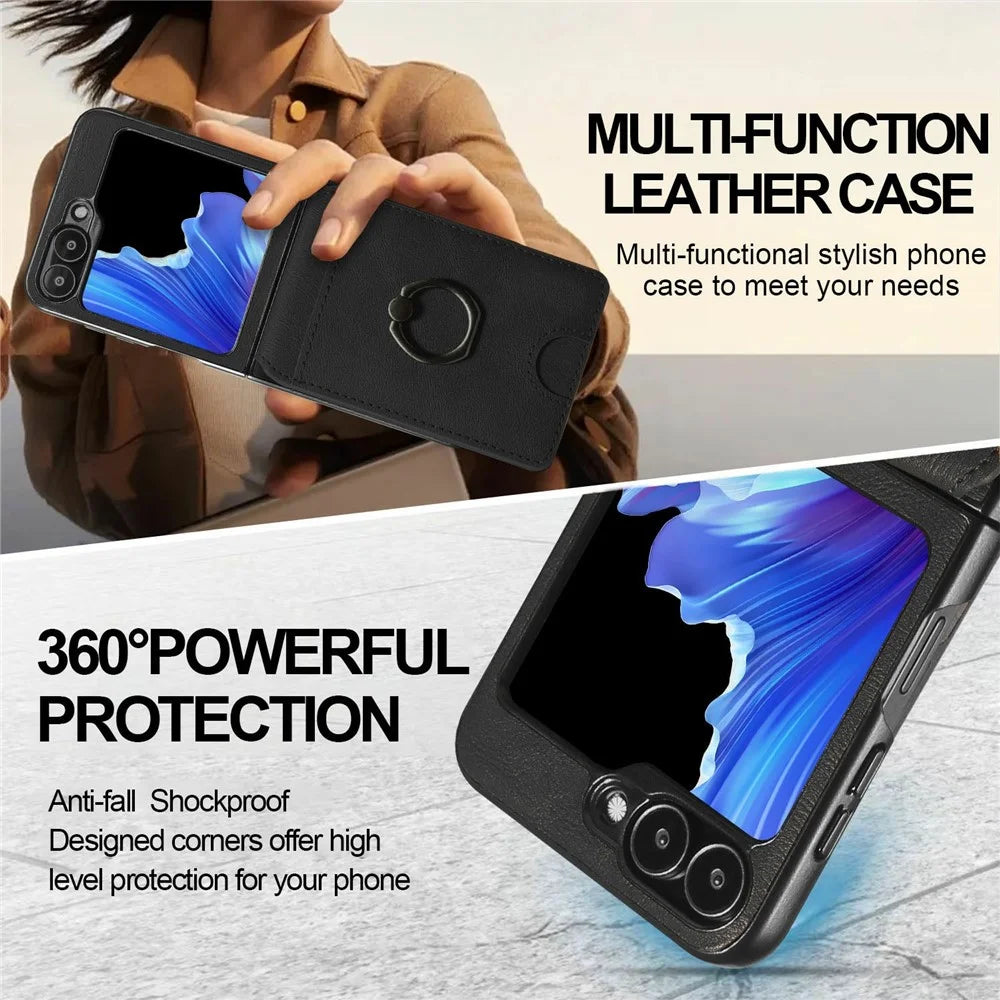 For Samsung Galaxy Z Flip5 5G Magnetic Case PC + PU Phone Back Cover with Detachable Card Holder - Black - 7
