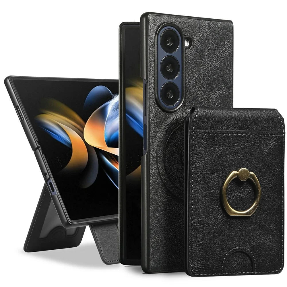 For Samsung Galaxy Z Fold5 5G Magnetic Case PC + PU Phone Back Cover with Detachable Card Holder - Black - 2