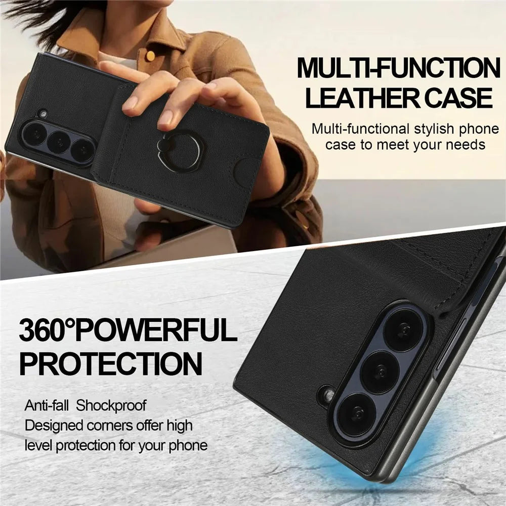 For Samsung Galaxy Z Fold5 5G Magnetic Case PC + PU Phone Back Cover with Detachable Card Holder - Black - 7