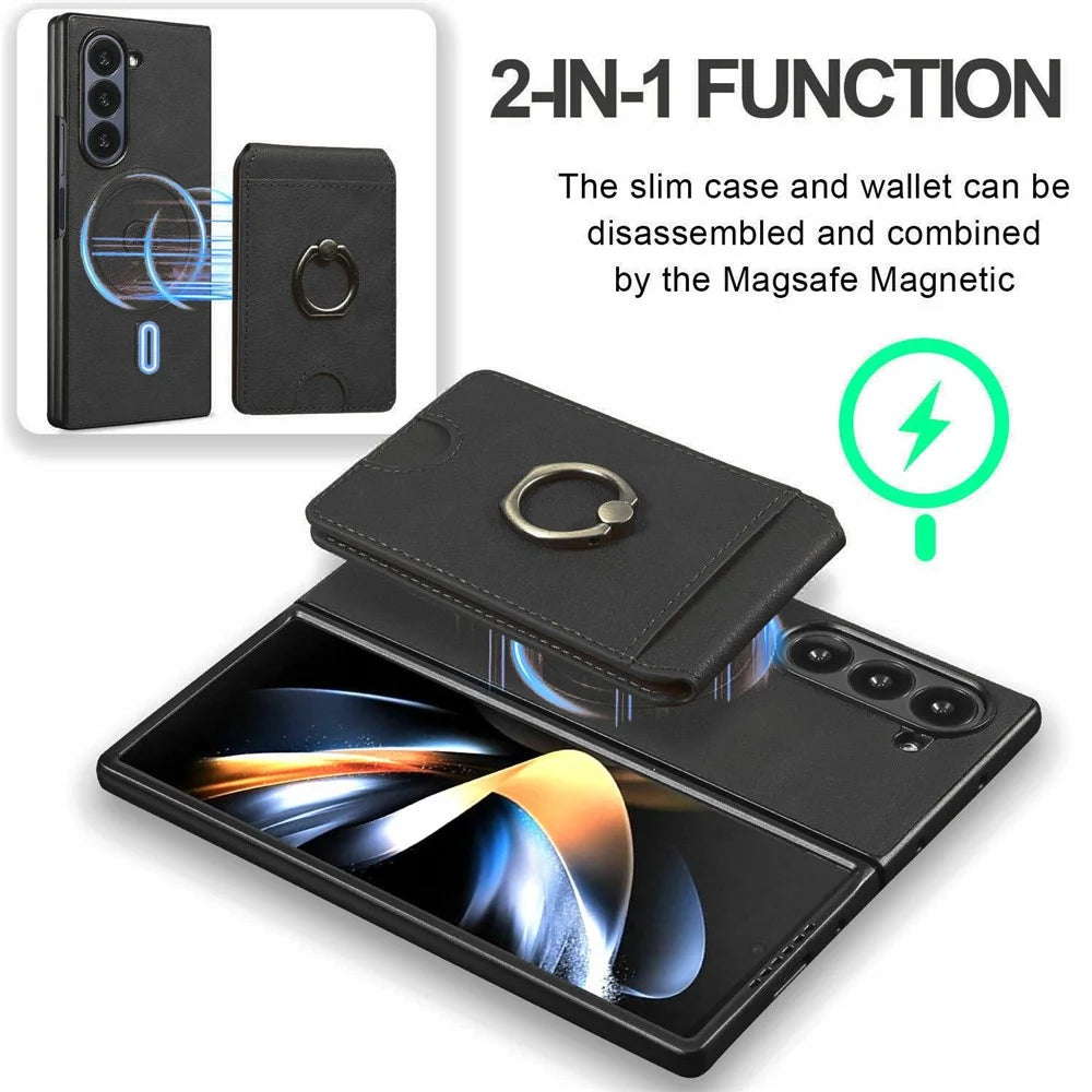 For Samsung Galaxy Z Fold6 5G Magnetic Case PC + PU Phone Back Cover with Detachable Card Holder - Black - 3