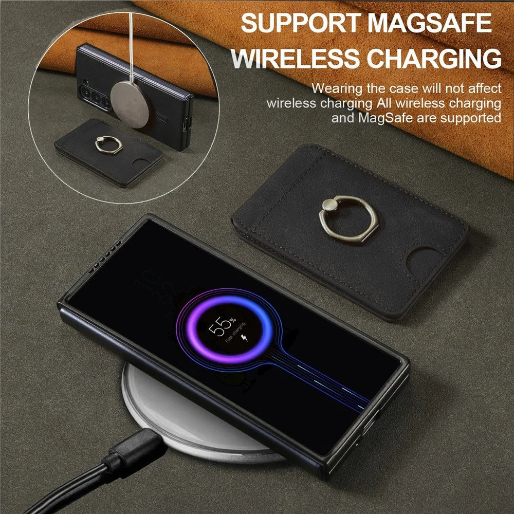 For Samsung Galaxy Z Fold6 5G Magnetic Case PC + PU Phone Back Cover with Detachable Card Holder - Black - 4