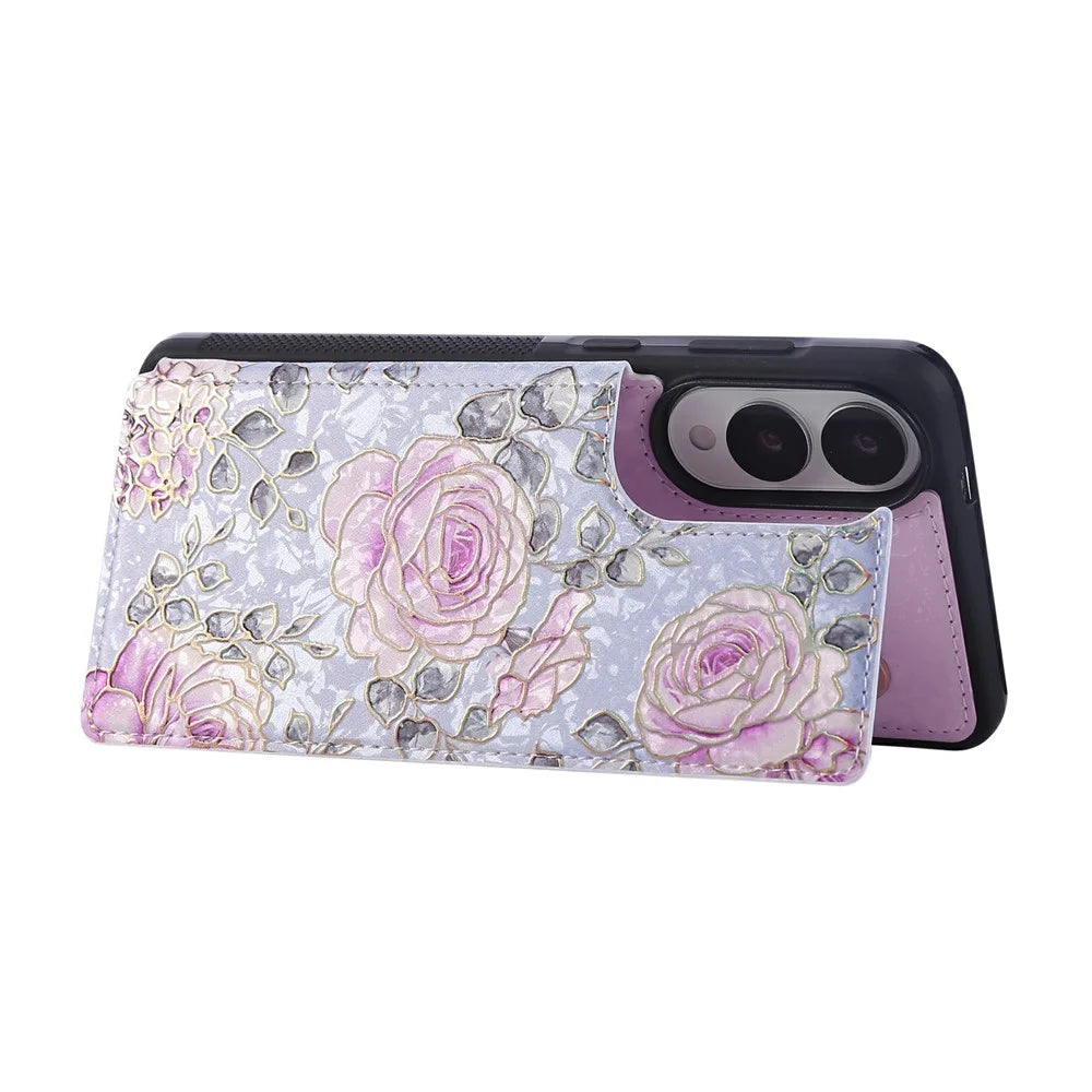 For Samsung Galaxy S25 Edge Case Flower Leather TPU RFID Blocking Phone Cover Card Slots - Rose - 4