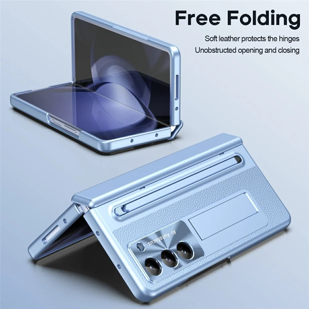 For Samsung Galaxy Z Fold6 5G Case UV Edge PC + PU + Glass Film Phone Cover with Stylus - Blue - 2