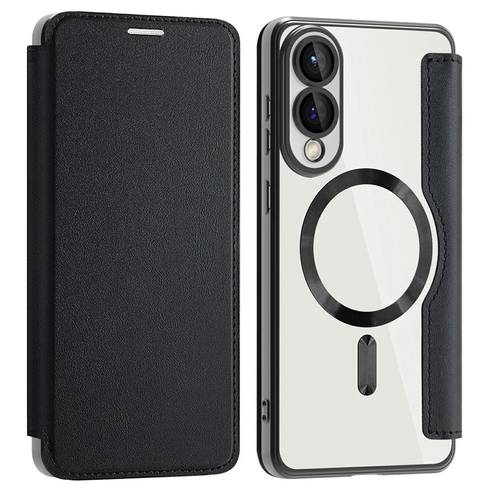 For Samsung Galaxy S25 Edge Magnetic Case RFID Blocking Leather Phone Cover - Black - 1