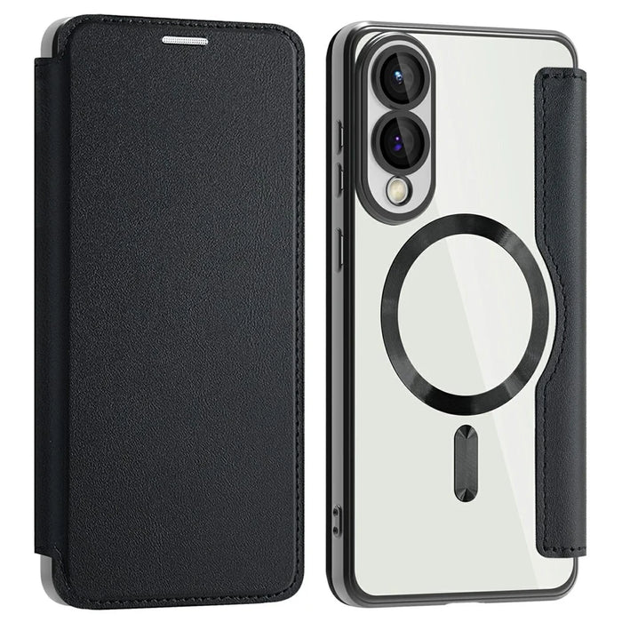 For Samsung Galaxy S25 Edge Magnetic Case RFID Blocking Leather Phone Cover - Black - 1