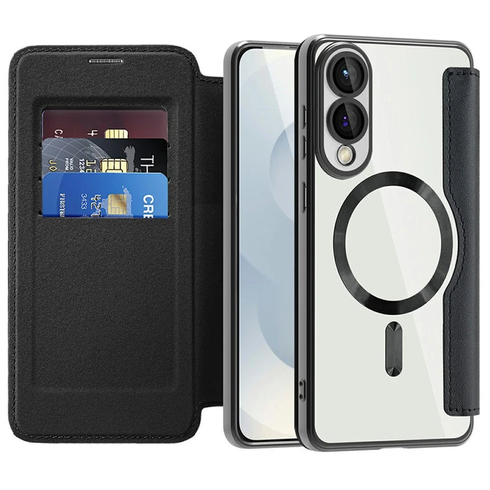 For Samsung Galaxy S25 Edge Magnetic Case RFID Blocking Leather Phone Cover - Black - 2